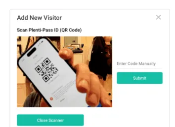 The pantry app checking a visitor in by scanning their Plenti-Pass QR code.